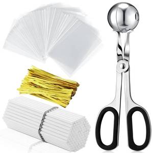 lot 11923 image: Yinkin Cake Pop Mold Sticks and Wrappers Cake Pop Kit Set Include 100 Parcel Bags 100 Papery Treat Sticks Metallic Twist Ties Scooper Ball Maker Lollipop Tools for Candy Chocolates and Cookies(Black)