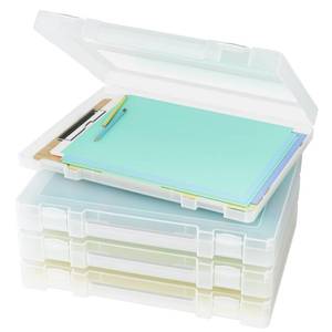 lot 11930 image: Denkee Large Paper Storage Box, 4 Pack Plastic Scrapbook Paper Storage Organizer with Handle for A4, 8.5 x 11 US Letter, Portable File Document Case, Board Game Storage