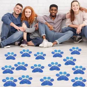 lot 12225 image: ReliThick 30 Pcs Paw Print Floor Decal 7.5 Large Pawprints Wall Cling Self Adhesive Footprint Floor Cling Window Stickers Wall Decal for Bedroom Living Room Decor(Shiny Blue)