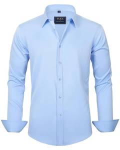 lot 12231 image: J.VER Mens Dress Shirts Solid Long Sleeve Stretch Wrinkle-Free Formal Shirt Business Casual Button Down Shirts Blue Large Tall