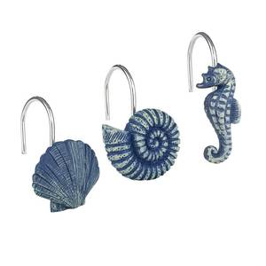 lot 12238 image: Sunlit Seashells Decorative Shower Curtain Hooks, Blue Ocean Creatures Coastal Shower Curtain Rings, Resin, Nautical Bathroom Decoration Beach Shower Curtain Hooks-12 Pack