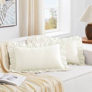 lot 12244 image: KKJIAF Beige Lumbar Pillow Covers 12x20 Inch Set of 2, Microfiber Ruffled Pillow Shams, Ruffle Sham Pillow Covers Lumbar Pillow Case for Couch Bed Livingroom