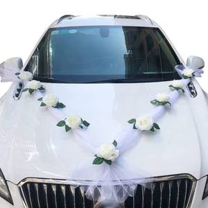 lot 12254 image: ikasus Wedding Car Flowers,Artificial Flower Wedding Car Decoration Ribbon Bows Floral Photo Props for Wedding Car Bridal Car Door Handle Ornament Supplies Party Events Accessories Wedding Decoration