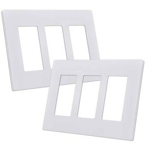 lot 12258 image: CML 3-Gang Screwless Decorator Wall Plate, 2 Pack Light Switch Covers, Outlet Receptacle Cover, Hidden Screw Smooth Face, Impact Resistant, Standard Size 4.68��X 6.54��, Glossy White