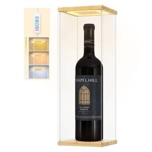 lot 12281 image: DIWNELEM Wood Acrylic Wine Bottle Display Case with LED Light Acrylic Wine Glass Holder Wine Display Case Dustproof for Red Wine,Champagne,Liquor,Whiskey,Beer,Beverage Bottle (5.15.114.2)