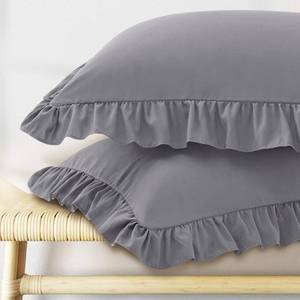 lot 12287 image: KKJIAF Ruffle Pillow Cases Standard Size Set of 2, Ruffled Pillow Covers with Envelope Closure, Wrinkle Resistant Ruffled Pillow Shams 20 x 26, Grey