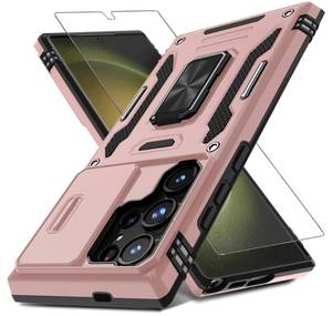 lot 12300 image: DEERLAMN Case for Samsung Galaxy S25 Ultra with Slide Camera CoverScreen Protector (1 Pack), Rotated Ring Kickstand Military Grade Shockproof Protective Cover-Rose Gold