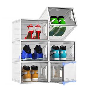 lot 15893 image: XL Large Stackable Shoe Boxes - Clear Plastic Shoe Storage Boxes with Magnetic Door, Thicken Shoe Organizer for Closet, Space Saving Foldable Shoe Containers Bins for Sneaker Boot - 6 Pack(White)