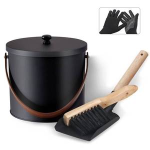 lot 15897 image: BRIAN & DANY Mini Ash Bucket with Lid and Shovel, 1.2 Gallon Fireplace Bucket with Broom, Perfect for Fireplaces, Wood Stoves