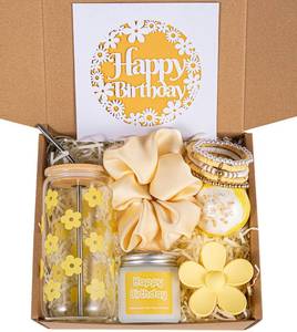 lot 15898 image: JTEWB Birthday Gifts For Women, Teen Girl, Her, Happy Birthday Gift Box For Girl, Women, Sister, Daughter, Friends, Cute Daisy Aesthetic Glass Cups Gift Set 7pcs (Yellow)