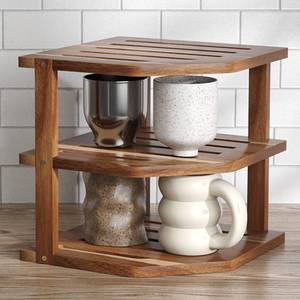 lot 15902 image: VERTORGAN 3 Tier Acacia Wood Corner Shelf,Dish Drying Rack,Plate Organizer,Kitchen Spice Rack for Countertop and Cabinet,Pantry Organization and Storage