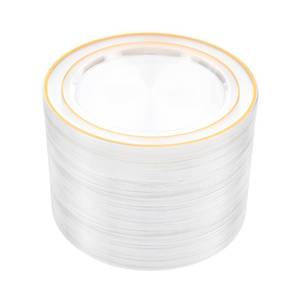 lot 15909 image: Upassion 100 Pieces Clear Gold Plastic Plates 7.5 inch Clear Gold Dessert Disposable Plates Premium Hard Disposable Dinner Plate with Gold Rim Party Supplies for Birthday Celebration Wedding Events