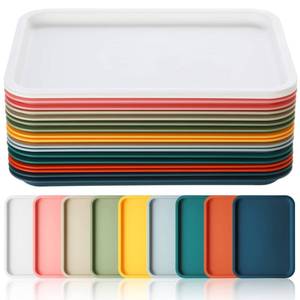 lot 15925 image: Gerrii 18 Pcs Plastic Fast Food Trays Bulk Restaurant Serving Cafeteria Tray Grill School Lunch Tray Rectangular Serving Platter for Kitchen Hotel Restaurant (9 Colors,12 x 9 Inch)