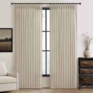 lot 15936 image: Custom Warm Beige Pinch Pleat Light Filtering Curtains 88 Inches Long for Office 2 Panels Set, Memory Trained Thick Natural Linen Blend Semi Sheer Protect Privacy Windows Curtain & Drapes with Hooks
