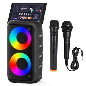 lot 15939 image: Cinolink Bluetooth Speaker,Karaoke Speaker with 1 Wireless Microphone and 1 Wired Mic,Colorful LED Lights,TWS Pairing, Portable Karaoke for Adults with Rechargeable, AUXUSB Support for Home Outdoor