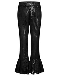 lot 16151 image: GRACE KARIN Girls Glitter Pants Size 10 Black Sequin Trouser Sparkle Dance Prom Bell Bottoms