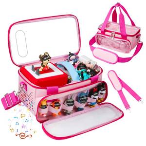 lot 16153 image: Sambois Carrying Case Compatible with Toniebox Starter Set with Audio Play Side, Portable Organizer Case for Tonies Figures Storage with Elastic Band& Clear Window for Character Display (Pink)