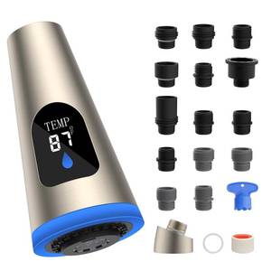 lot 16156 image: Hibbent Pull Down Kitchen Faucet Head Replacement, 4 Function LED Temperature Display Sink Spray Nozzle with 15 Adapters, Compatible with Moen, American Standard, Delta, Kohler Faucets, Brushed Nickel