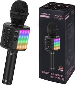 lot 16160 image: Bluetooth Karaoke Microphone for Singing Professional Handheld Wireless Microphone with Lights for Kids Adults Black