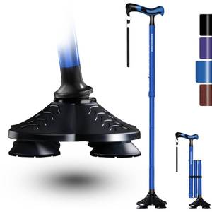 lot 16162 image: KingPavonini Walking Cane for Men Women Stability, Free Standing Foldable Cane, Ergonomic Handle Pivoting Quad Base, Heavy Duty 350 LBs, Adjustable Walking Canes for Seniors Balance with Travel Bag