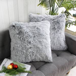lot 16166 image: Uhomy 2 Packs Fluffy Accent Pillows Cover 18x18, Soft Gray Ombre Faux Fur Throw Pillow Case, Modern Luxury Decorative Square Cushion Cover for Farmhouse Home Decor for SofaBedChair, 45x45cm