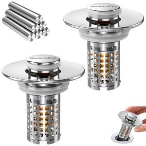 lot 16167 image: Bathroom Sink Drain Strainer, Stainless Steel Pop-up Strainer Basket Hair Catcher with Removable Basket, Brass Bullet Core, Universal Fit 1.1-2.36 Inch (2PCS)