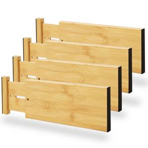 lot 16173 image: BAMEOS 4 High Bamboo Drawer Dividers - Adjustable Small Drawer Organizer - Kitchen, Dresser, Bathroom, Bedroom & Office - 4-pack