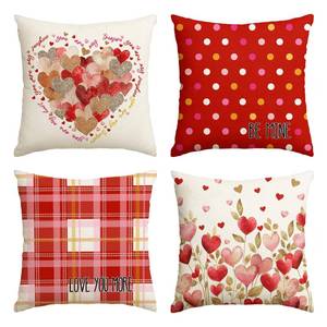 lot 16175 image: AVOIN colorlife Valentines Day Heart Red Throw Pillow Covers, 18 x 18 Inch Golden Leaves Love You More Be Mine Buffalo Plaid Polka Dot Anniversary Wedding Cushion Case Decoration for Sofa Set of 4