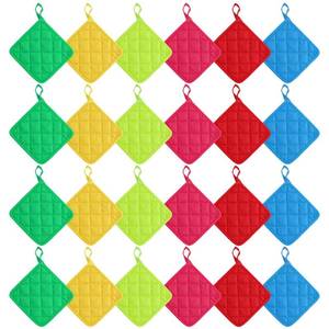 lot 16182 image: Oqqlin 24 Pcs Pot Holders for Kitchen, 7 Inch Multicolor Cotton Pot Holders Square Hot Pads Heat Resistant Potholder with Hanging Loops for Cooking, Baking,Pots, Plates, Kitchen Decor, Gifts