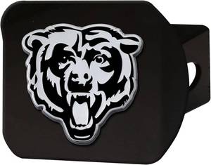 lot 16184 image: FANMATS 21503 Chicago Bears Black Metal Hitch Cover with Metal Chrome 3D Emblem - Bear Head Logo