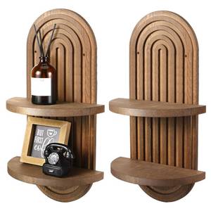 lot 16192 image: Wenqik 2 Pcs Boho Wall Shelf Rainbow Arch Wooden Floating Shelf Mid Century Bohemian Hanging Holder Double Vintage Wall Mount Altar Decor for Nursery Bedroom 15.75 x 6.69 Inches(Brown)