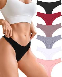 lot 16207 image: CUTE BYTE Cotton Thongs for Women Sexy Womens Underwear Breathable Stretch Low Rise Ladies Panties 6 Pack M