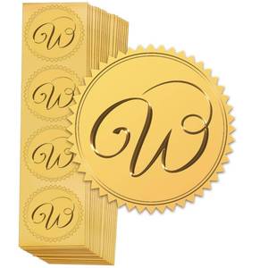 lot 16208 image: FREEBLOSS 100pcs W Gold Embossed Envelope Seals Stickers Adhesive Seal Stickers Vintage Embossed Foil Certificate Seal W Pattern Gold Wedding Scrapbook Stickers Gold Stickers