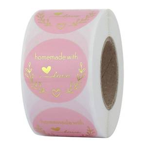 lot 16210 image: Yoption 1.5 Inch Round Homemade with Love Stickers Pink for Packaging, Cookie Bags, Small Shop Local Handmade, 500 Labels per Roll