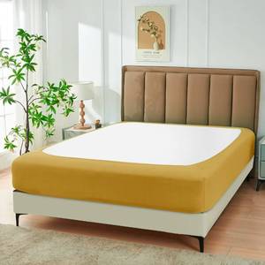 lot 16214 image: Biscaynebay Decorative Box Spring Cover Queen Size, Gold Luxurious Jersey Knitting Stretchy Wrap Around 4 Sides Bed Skirt for HomeHotels, Easy Fit Wrinkle & Fade Free Machine Washable