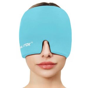 lot 16215 image: EXQUISLIFE Migraine Headache Relief Cap, Gel Ice Head Wrap, Hot and Cold Therapy, Headache Eyes Mask for Sinus, Puffy Eyes, Tension and Stress Relief (Blue)
