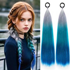 lot 16217 image: Ponytail Extension 18 inch Silver to Teal to Royal Blue Colored Hair Extensions for Braiding Ombre Pony Tail Hair Extensions for Braids with Hair Tie Rave Crazy Hair Day 2 Packs