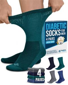 lot 16238 image: Doctors Select Diabetic Socks for Men Size 13-15 - 4 Pairs Crew Diabetic Neuropathy Socks for Men  Navy, Green, Blue, Gray  Non Binding  Moisture Management Gry-4P
