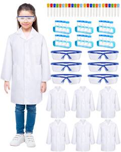 lot 16248 image: Unittype 6 Set 66 Pcs White Kids Lab Coats Bulk Children Girl Doctor Scientist Costume Lab Coat Goggles Test Tube Eyedropper(S)
