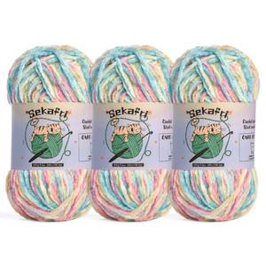 lot 16251 image: 3 Pack of 300g (590yds) Fuzzy Chenille Yarn for Crocheting,Fluffy Amigurumi Crochet Yarn for DIY CraftHatClothes, Soft Velvet Baby Blanket Yarn��3 Candy Color��
