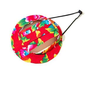 lot 16255 image: Dog Cat Sunshade Anti-strangle Hat Exposed Ears Adjustable Rope Buckle Bucket Hat Pet Supplies (M,Big red Flower)