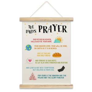 lot 16257 image: Dhsupfcn The Lords Prayer Bible Verse Poster Hanger, Colorful Themed Christian Canvas Wall Art with Wood Hanger, Christian Room Decor, Scripture Wall Decor for Playroom Classroom, A06