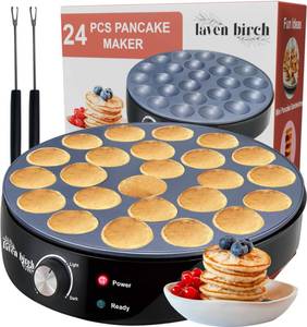 lot 16263 image: 24PCS Mini Pancake Maker Machine, Nonstick Electric Dutch Pancakes Griddle, Adjustable Heat Multi-Use Poffertjes Pan, Simple & Easy Baker for Home and Restaurants, Perfect for Breakfast & Desserts