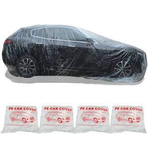 lot 17044 image: 4 Packs Disposable Car Cover Clear Plastic Car Cover Universal Rain Dust Garage Cover with Elastic Band Medium (12 ft x 22 ft)