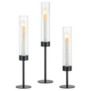 lot 17051 image: Hewory Black Taper Candle Holders Candlestick Holders Set of 3 Hurricane Glass Tall Candle Holder for Candlesticks Candle Sticks Holder Decor for Table Centerpiece Wedding Party Christmas Decorations