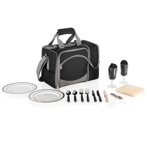 lot 17056 image: PICNIC TIME Malibu Picnic Basket Cooler, Full Service Lunch Bag for 2, Easy Carry Modern Cooler Bag, Water-Resistant Insulated Lunchbag with Shoulder Strap, (Heathered Gray with Black Accents)