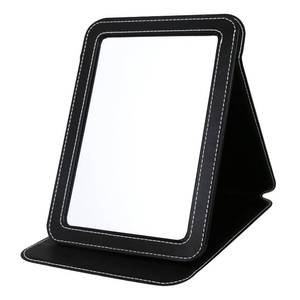 lot 18030 image: PDOZV Travel Mirror for Desk, 6.5�8.9�� Adjustable Rectangle PU Edge Covering Black Foldable Desk Mirror with Stand for Travel Camping Home (Black)