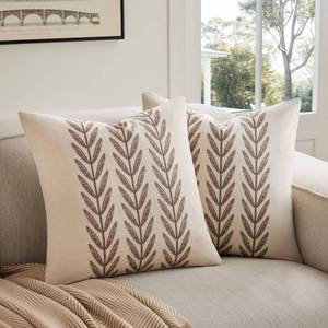 lot 18074 image: YZJZEDS 100% Cotton Farmhouse Leaves Throw Pillow Covers Set of 2, 20x20 Inch Chocolate Pastoral Decorative Print Cushion Covers for Sofa Bed Living Room Home Decor