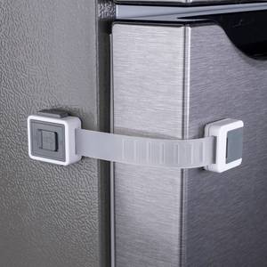 lot 18079 image: 2-Pack Child Proof Fridge Lock with Adhesive - Adjustable Baby Proofing Straps - Refrigerator Lock for Kids - Freezer Latch to Keep Door Closed - for Toddlers, Cats, & Dogs - Universal Compatibility