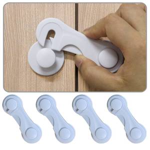 lot 18080 image: Cabinet Door Locks for Baby Proofing and Child Safety, 4 Pack Childproof Cabinet Locks with Adhesive for Drawer Cupboards Fridge Closet and Pantry, Child Proof Latch for Protecting Kids (White-4PCS)